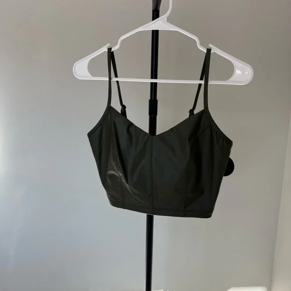 OFFLINE by Aerie Real Luxe Faux Leather Crop Tank Bra Top Olive S NWT - Picture 3 of 6